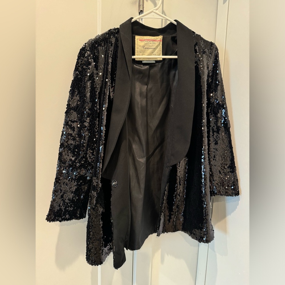 Cartonnier Black Sequin Blazer - Size S Petite (Anthropologie)